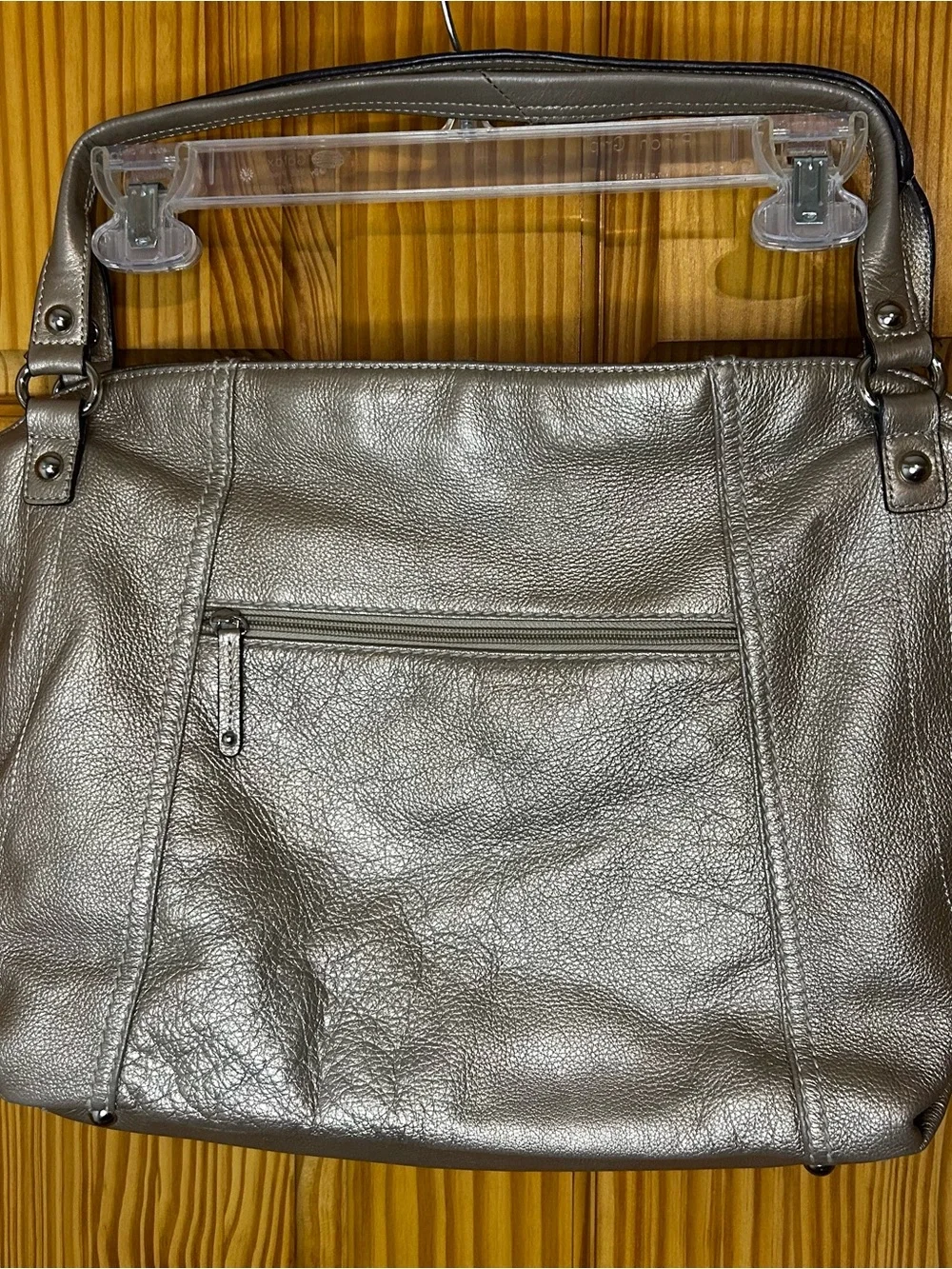 Tignanello Metallic Silver Leather Shoulder Bag